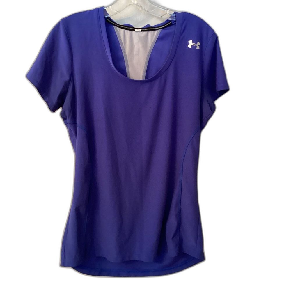 UNDER ARMOUR MEDIUM COLD BLACK HEAT GEAR SCOOP NECK SHORT SLEEVE BLUE SHIRT